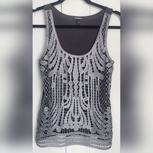 EXPRESS DRESS TANK TOP IN SIZE SMALL COLOR IS DARK GREY WITH LIGHT SHIMMER GRAY
